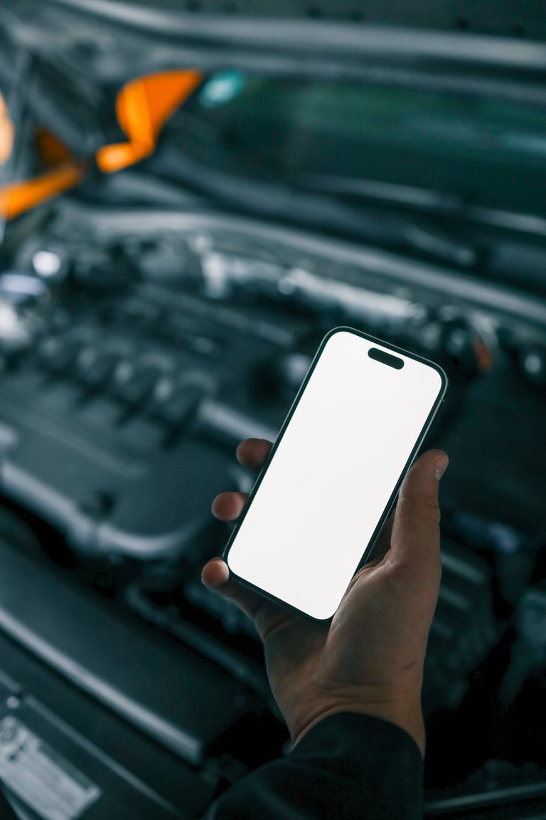 Mechanic diagnosing car